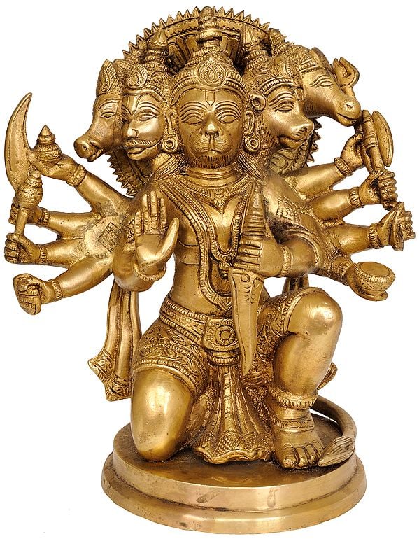 8" Five-Headed Lord Hanuman In Brass | Handmade | Made In India