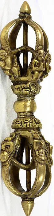 9" Tibetan Buddhist Five Pronged Tantric Dorje In Brass | Handmade | Made In India