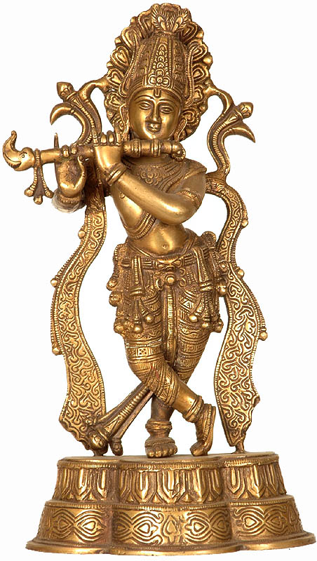 14" Fluting Krishna In Brass | Handmade | Made In India
