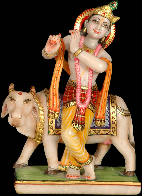 Fluting Krishna with Cow