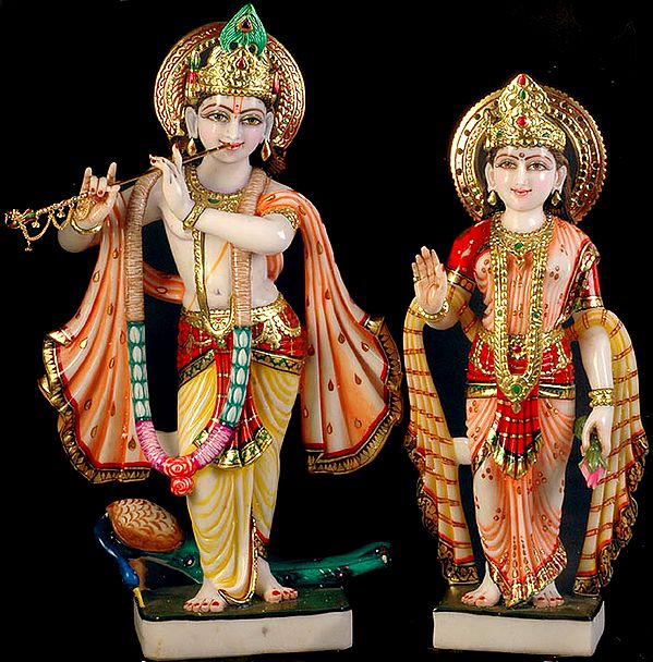Fluting Radha and Krishna with Peacock