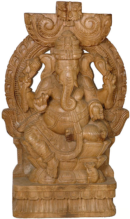 Four-Armed Lord Ganesha Seated on Lotus