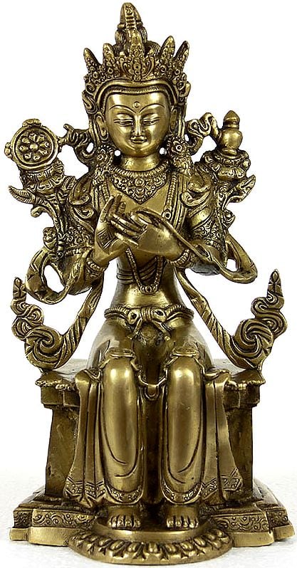 11" Tibetan Buddhist Deity Bhadrasana Maitreya In Brass | Handmade | Made In India
