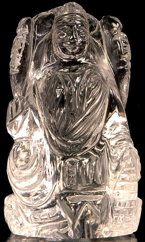Goddess Lakshmi with Raining Coins (Carved in Crystal)