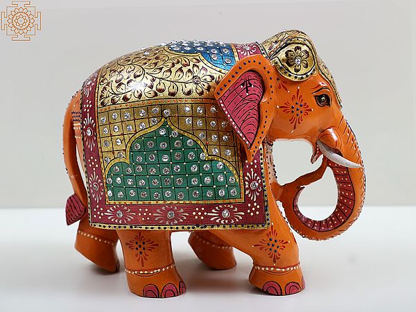 6" Decorative Elephant Wooden Figurine | Home Decor Showpiece