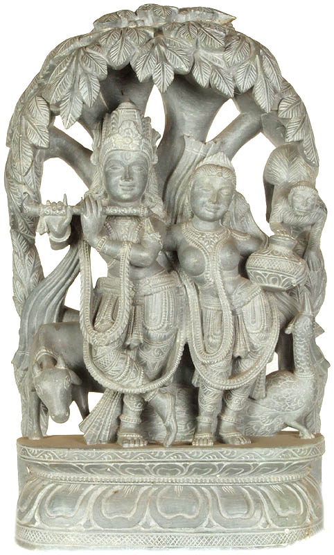 Krishna Fluting for Radha Under a Tree in Vrindavan