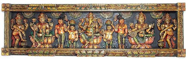 Lakshmi, Ganesha and Saraswati - The Great Triad with Attendants, Dwarves and Doorkeepers