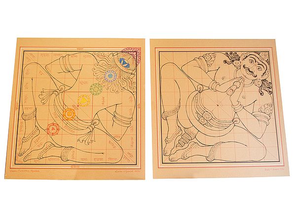 Vastu Purush Mandala (Set of 2 Painting) | Pen and Colored Pencil on Toned Paper | Drdha Vrata Gorrick