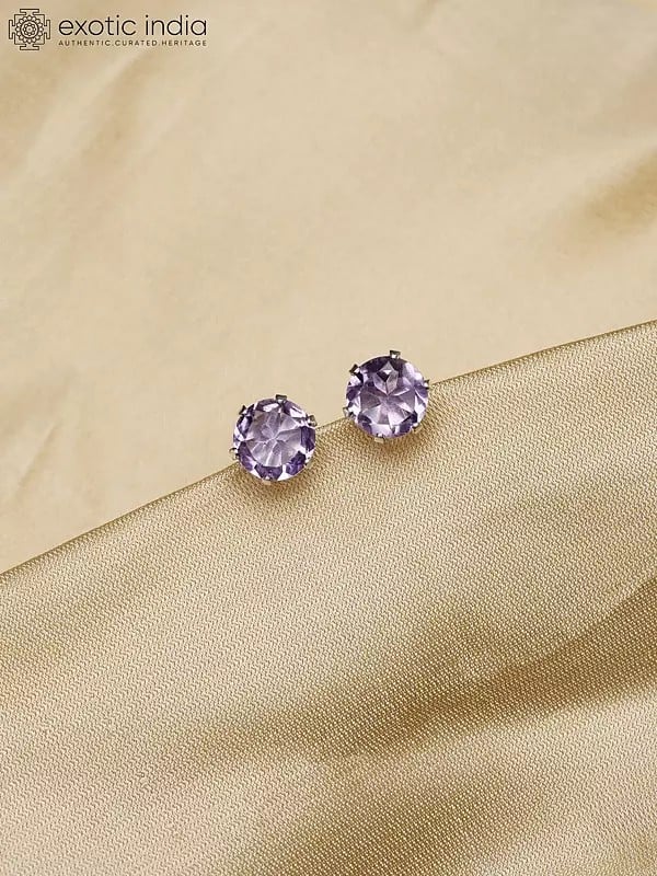 Sterling Silver Stud Earrings with Faceted Gemstones