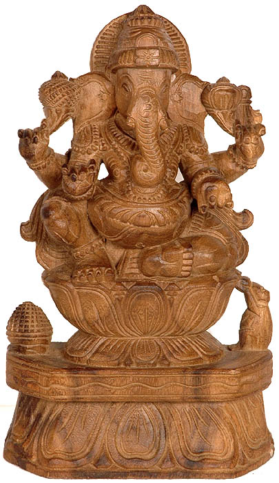 Wooden Lord Ganesha Sculpture in Lalitasana