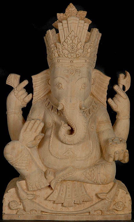 Lord Ganesha Seated in Royal Ease Posture (Maharaj-lila-asana) with Stylized Rats