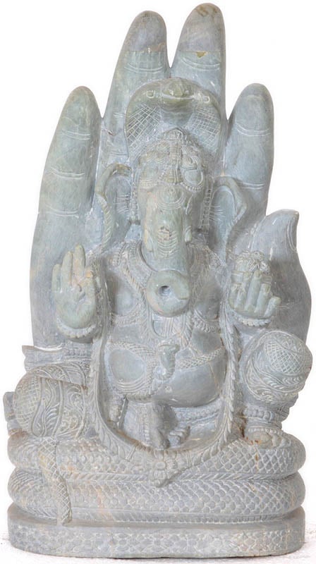 Lord Ganesha Seated on Sheshnaga in the Backdrop of a Hand