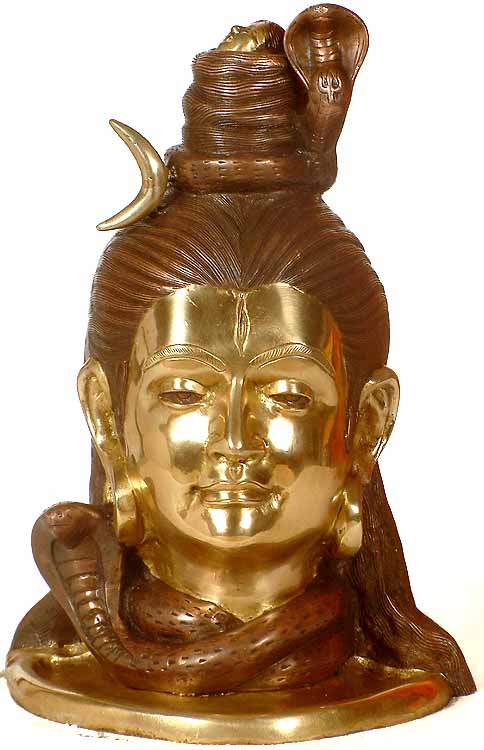 15" Lord Shiva Head with Crescent Moon In Brass | Handmade | Made In India