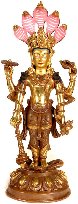 Lord Vishnu Standing on Shesha on Lotus Throne