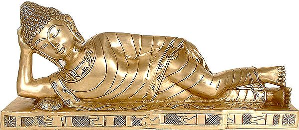 27" Large Size Mahaparinirvana Buddha In Brass | Handmade | Made In India