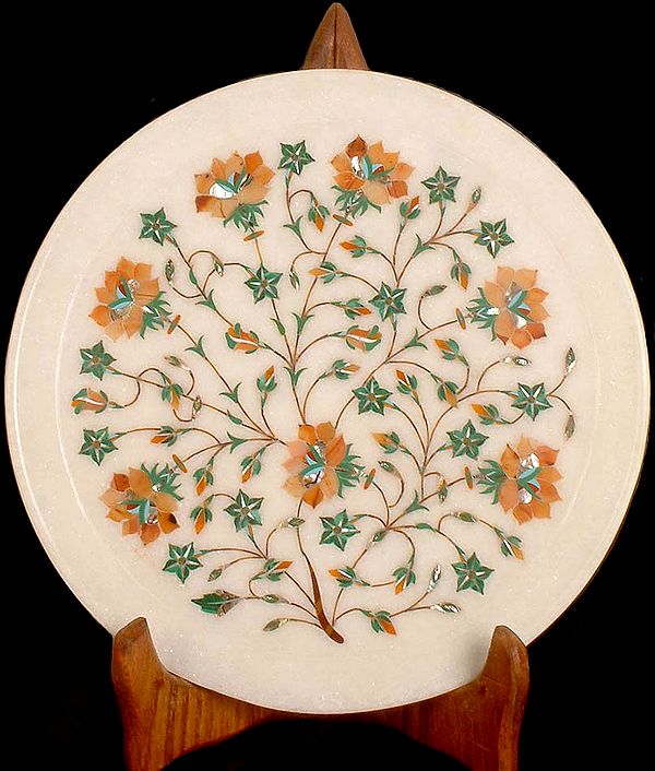Marble Plate Inlaid with Semi-Precious Gemstones (Inspired by the Taj Mahal)