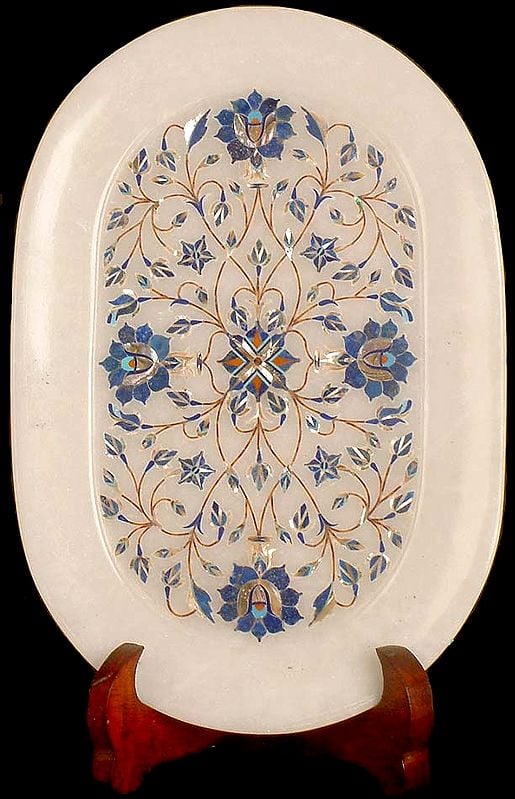 Marble Plate Inlaid with Semi-Precious Gemstones (Inspired by the Taj Mahal)