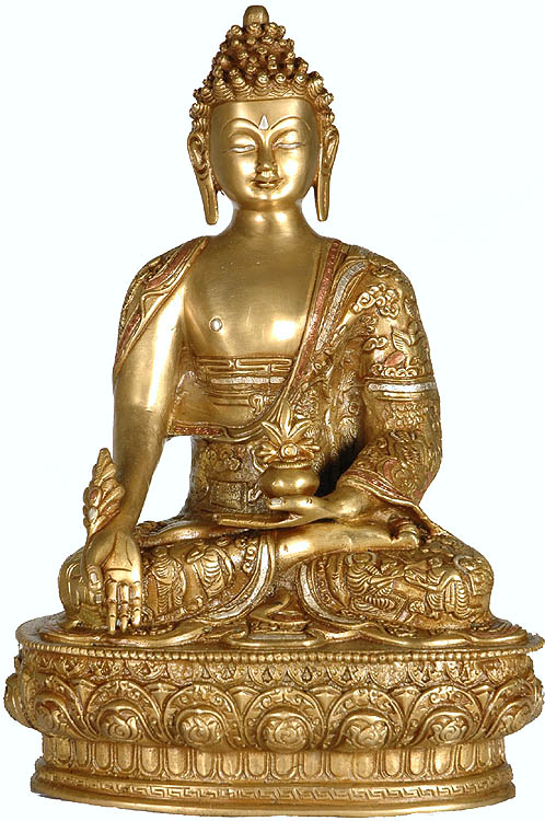 Tibetan Buddhist God Medicine Buddha (Robes Ornately Decorated with Scenes From the Life of Shakyamuni Buddha)