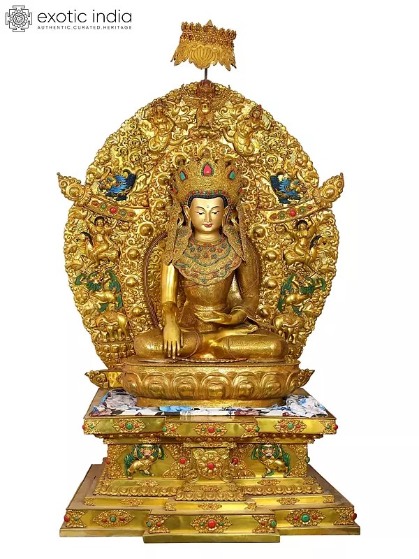 78" Large Crowned Shakyamuni Buddha with Throne from Nepal