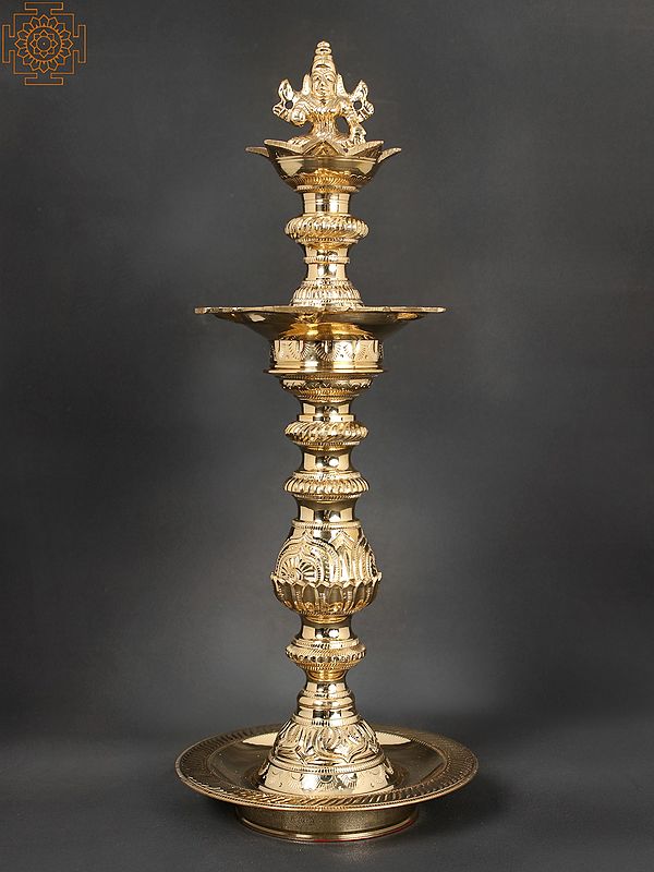15" Goddess Lakshmi Design Oil Lamp