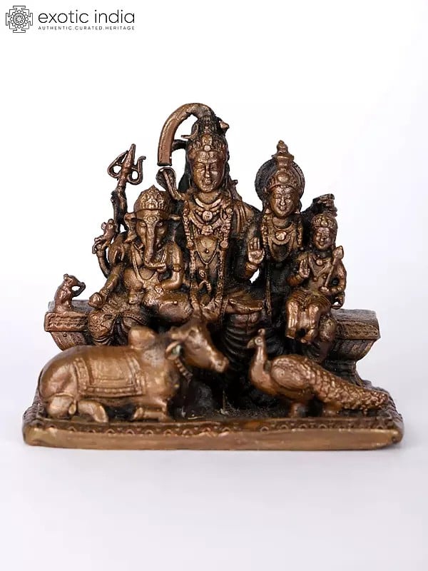 2" Copper Small Hindu God Shiva Family Idol (Shiva Parivar)