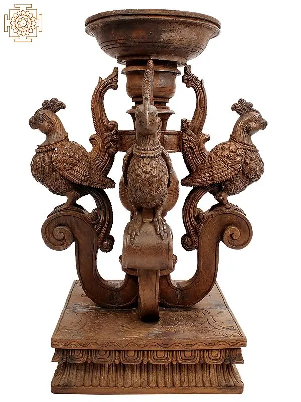 30" Wooden Peacock Design Table Base