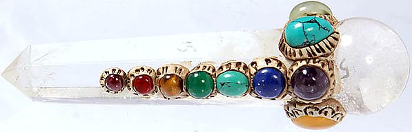 Multi-color Crystal Healing Rod (With Garnet, Carnelian, Green Onyx, Turquoise, Lapis Lazuli, Amethyst, Prehnite, Yellow Chalcedony and Rose Quartz)