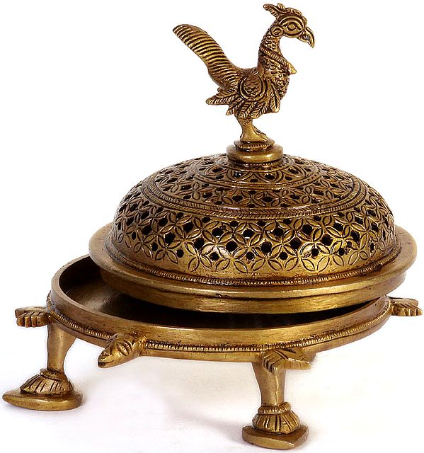 5" Peacock Incense Burner with Tortoise Base In Brass | Handmade | Made In India