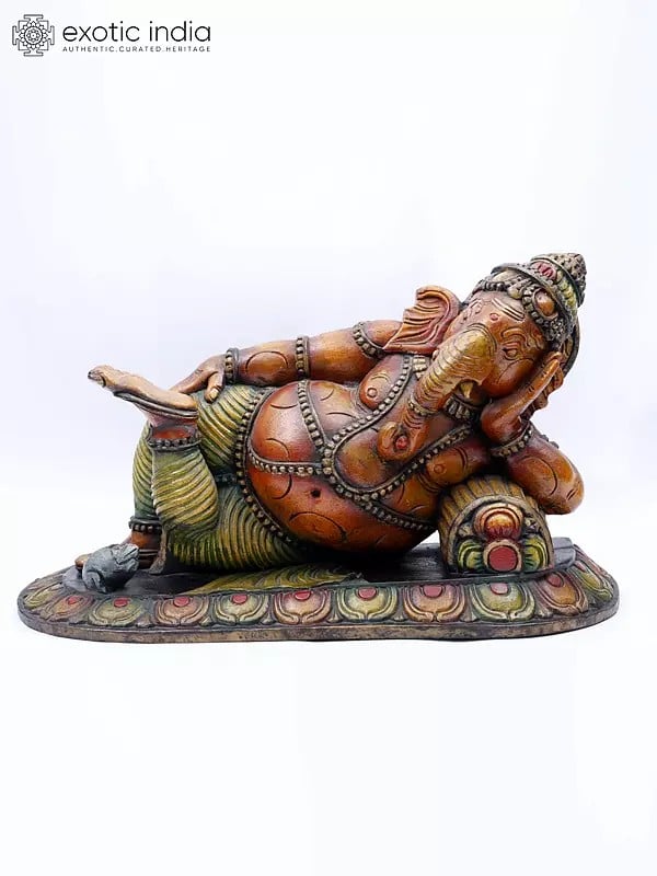 20" Wooden Sleeping Lord Ganesha