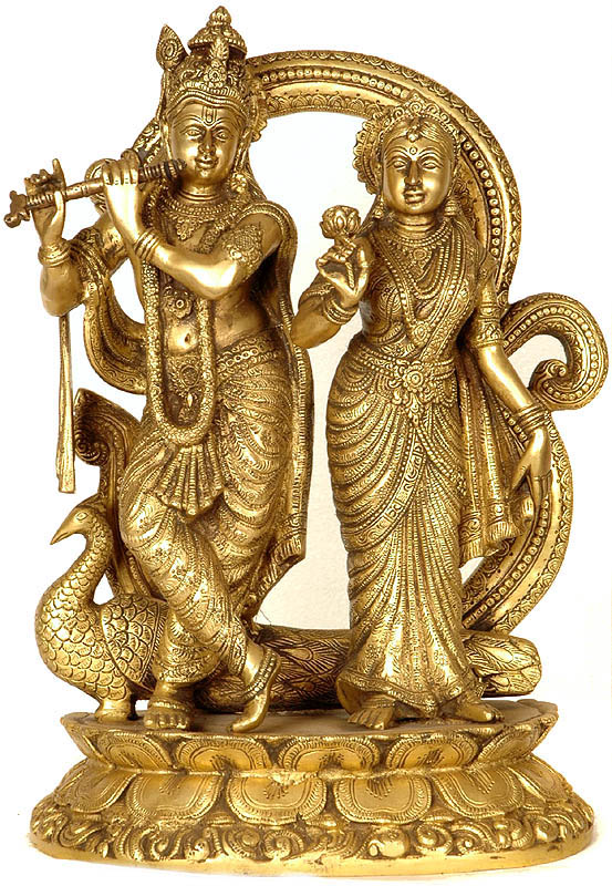 Radha Krishna with Om (AUM) Background and Peacock