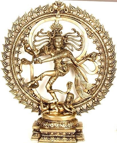 20" Nataraja Dancing Against The Backdrop of Om In Brass | Handmade | Made In India