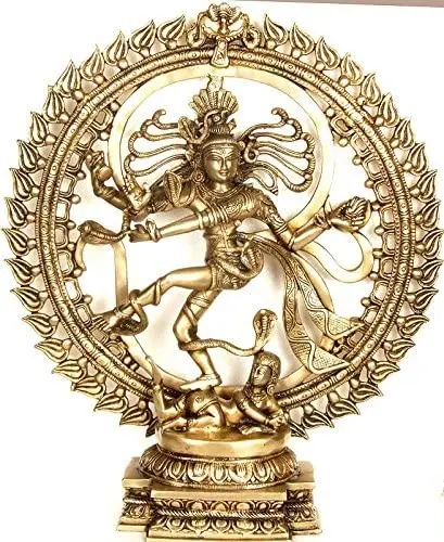 20" Nataraja Dancing Against the Backdrop of Om | Handmade Brass Statue | Made in India