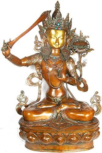 39" Large Size Manjushri Brass Statue - Bodhisattva of Transcendent Wisdom (Tibetan Buddhist Deity)