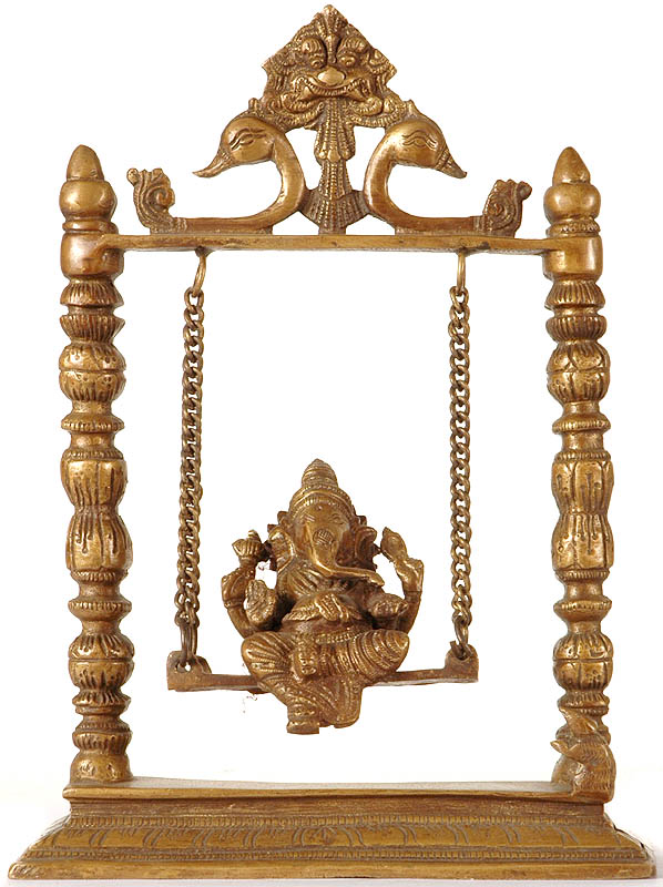 Lord Ganesha on a Swing with Kirtimukha Atop Exotic India Art
