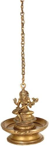 27" Brass Lamp of Wisdom (Goddess Saraswati Hanging Lamp) | Handmade | Made in India