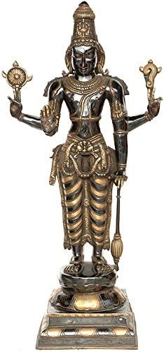 37" Large Size Chaturbhuja Narayana Vishnu In Brass | Handmade | Made In India