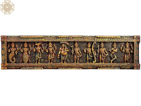 Dashavatara Panel -Ten Incarnations of Lord Vishnu<br>(From the Left - Matshya, Kurma, Varaha, Narasimha, Vaman, Parashurama, Rama, Balarama, Krishna and Kalki)