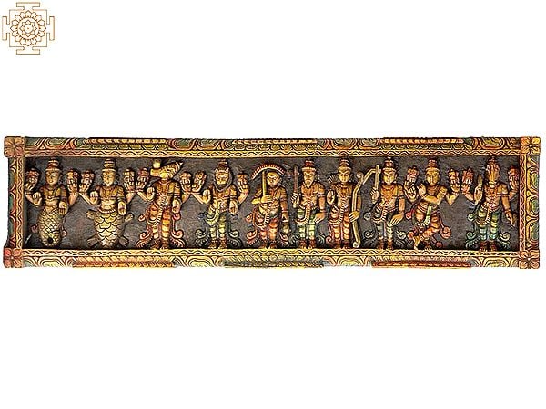 Dashavatara Panel -Ten Incarnations of Lord Vishnu (From Left - Matshya, Kurma, Varaha, Narasimha, Vaman, Parashurama, Rama, Balarama, Krishna and Kalki)