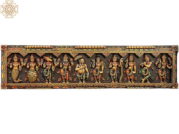 Dashavatara Panel -The Ten Incarnations of Lord Vishnu<br>(From the Left - Matshya, Kurma, Varaha, Narasimha, Vaman, Parashurama, Rama, Balarama, Krishna and Kalki)