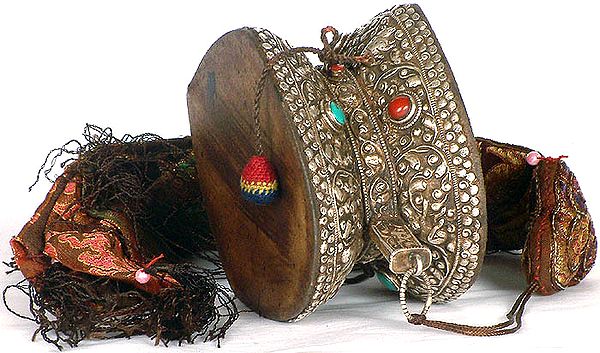 Ritual Damaru with Silk Tassel and Gemstones