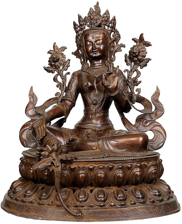 24" Tibetan Buddhist Goddess Green Tara In Brass | Handmade | Made In India