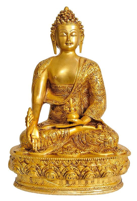 12" Tibetan Buddhist Deity Medicine Buddha Brass Sculpture | Handmade | Made in India