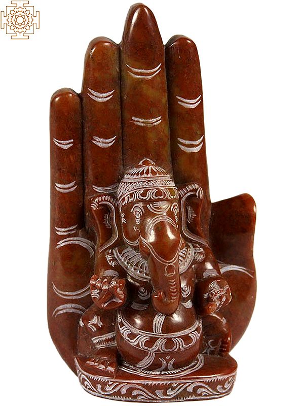 Lord Ganesha Seated in Royal Ease Posture Against the Aureole of a Hand