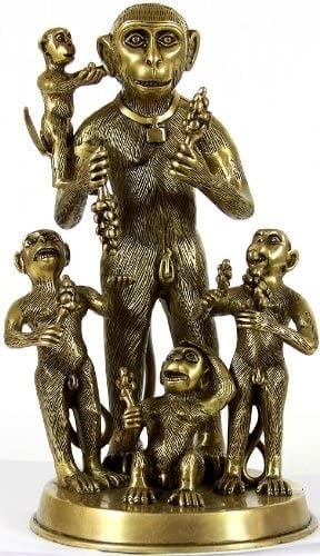 12" A Monkey Family In Brass | Handmade | Made In India