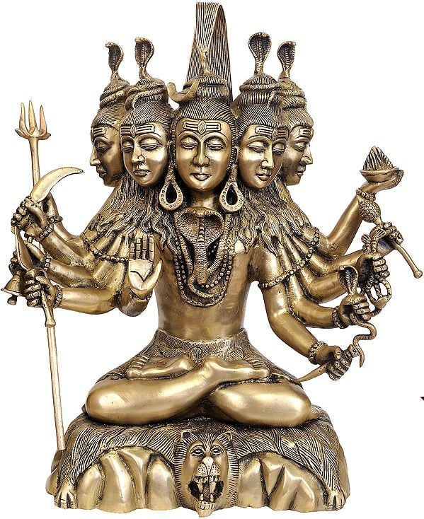 18" Sadashiva (Five-Headed Shiva) In Brass | Handmade | Made In India