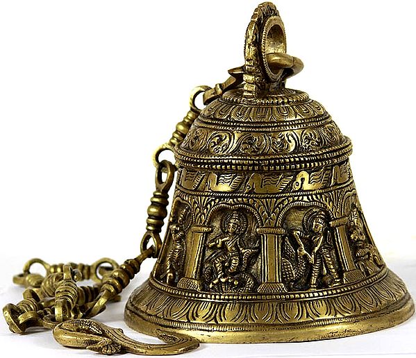 33" Shri Krishna Lila Wall Hanging Bell in Brass | Handmade | Made in India