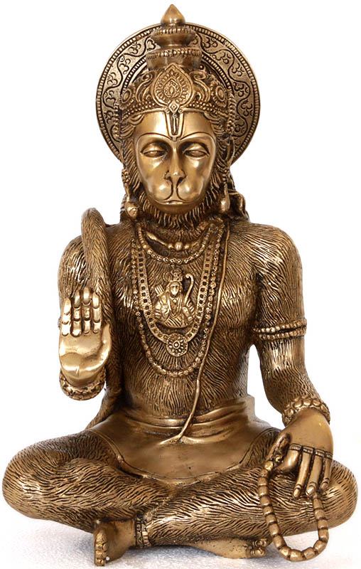 11" Blessing Hanuman (Lord Rama Depicted in His Heart) in Brass | Handmade | Made In India