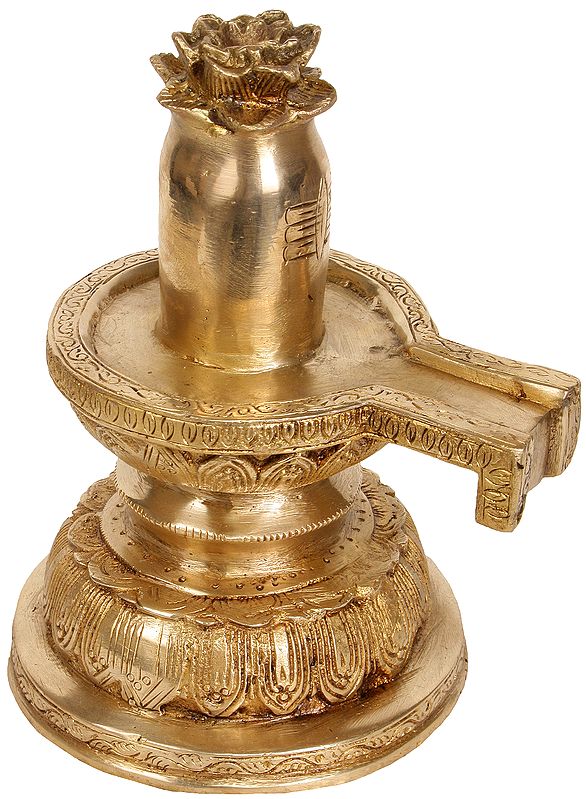 6" Brass Shiva Linga Idol with Lotus Offering | Handmade | Made in India