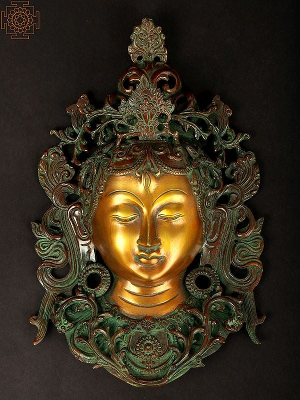 12" Tibetan Buddhist Goddess Tara Wall Hanging Mask In Brass | Handmade | Made In India