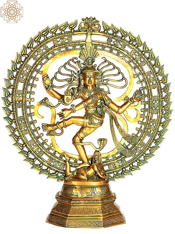 30" Nataraja Dancing against The Backdrop of Om In Brass | Handmade | Made In India